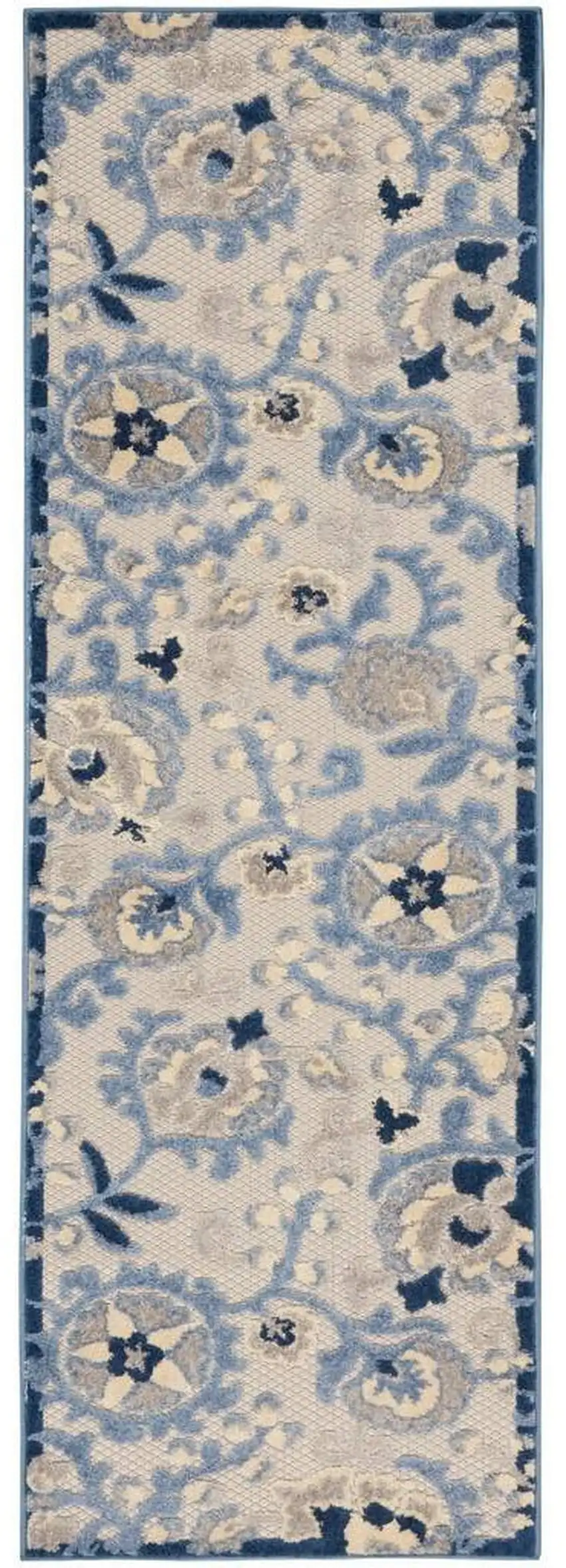 Blue And Grey Toile Non Skid Indoor Outdoor Runner Rug Photo 1