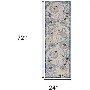 Photo of Blue And Grey Toile Non Skid Indoor Outdoor Runner Rug