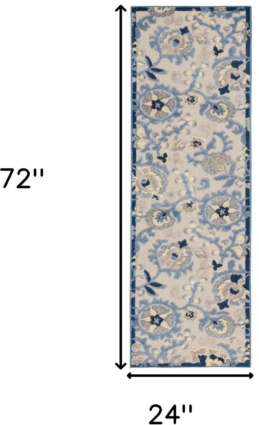 Blue And Grey Toile Non Skid Indoor Outdoor Runner Rug Photo 5