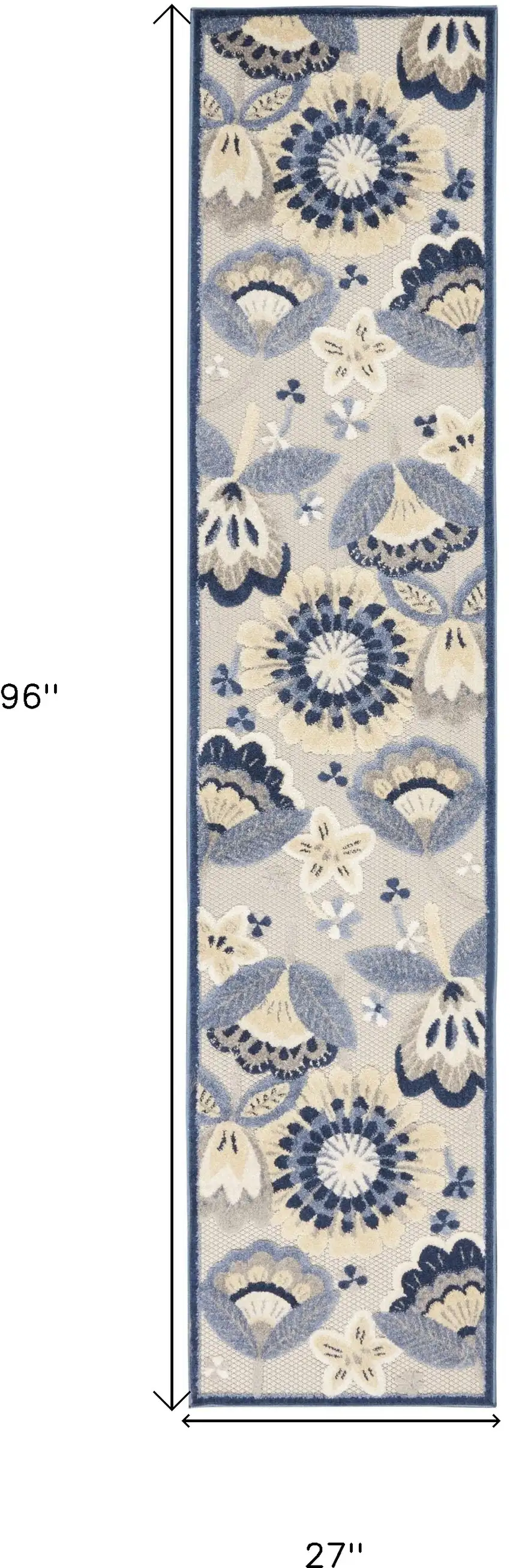 Blue And Grey Toile Non Skid Indoor Outdoor Runner Rug Photo 5