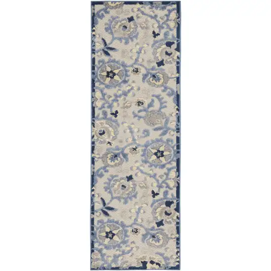 Blue And Grey Toile Non Skid Indoor Outdoor Runner Rug Photo 2