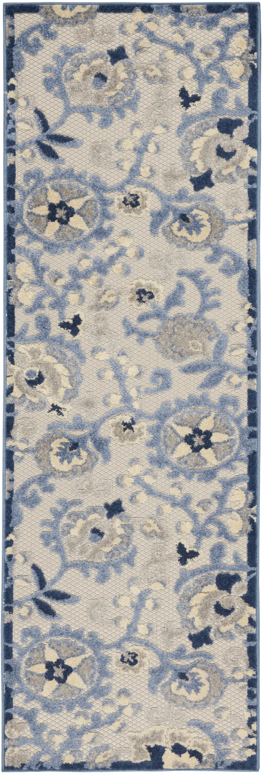 Blue And Grey Toile Non Skid Indoor Outdoor Runner Rug Photo 2