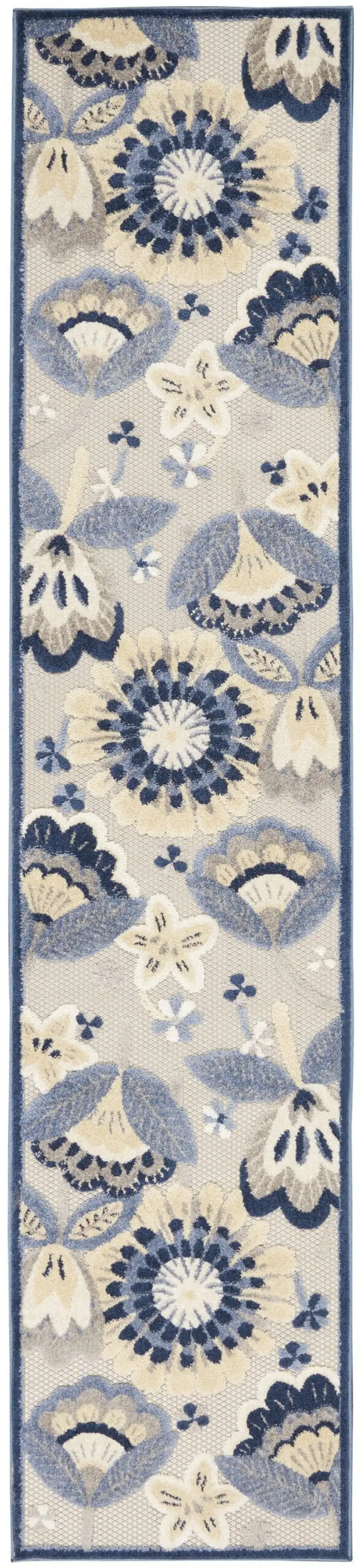 Blue And Grey Toile Non Skid Indoor Outdoor Runner Rug Photo 1