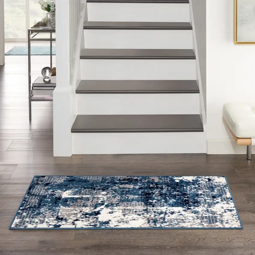 Blue And Ivory Abstract Area Rug Photo 5
