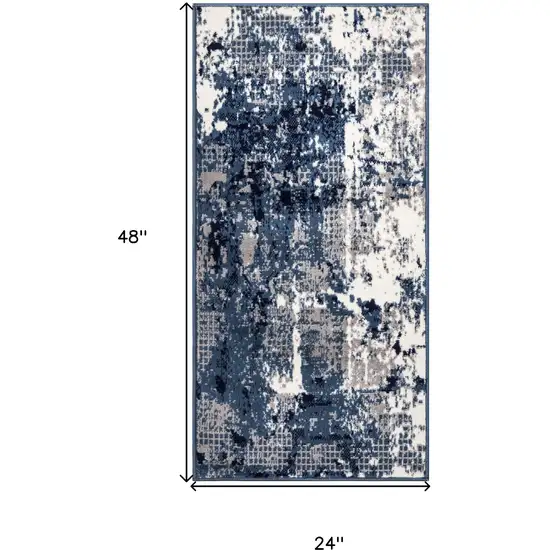 Blue And Ivory Abstract Area Rug Photo 3