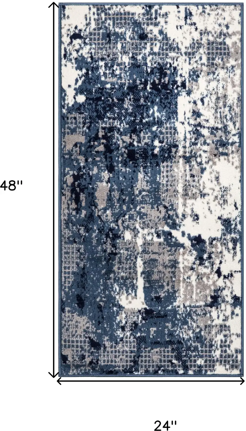 Blue And Ivory Abstract Area Rug Photo 3