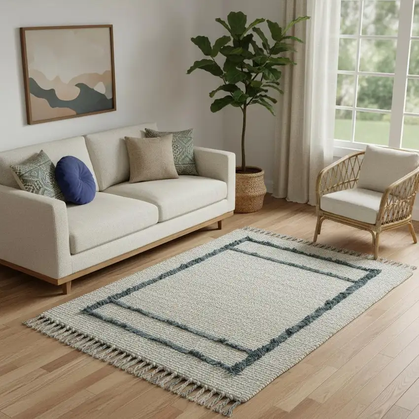 Blue And Ivory Abstract Area Rug Photo 1