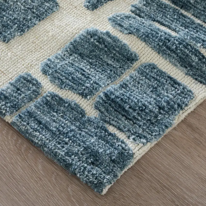 Blue And Ivory Abstract Area Rug Photo 7