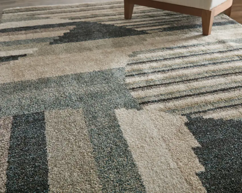 Blue And Ivory Abstract Area Rug Photo 5