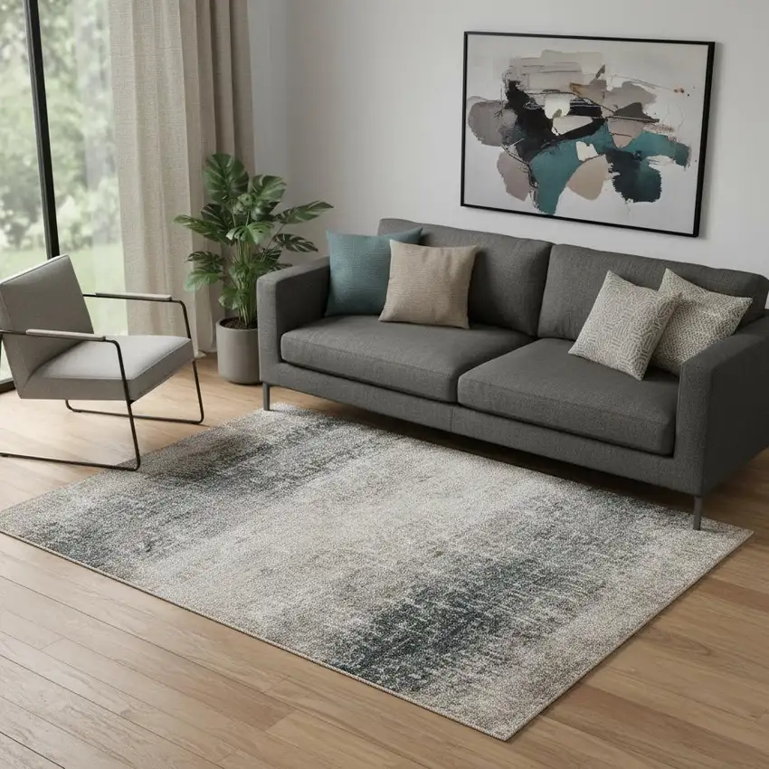Blue And Ivory Abstract Area Rug Photo 1