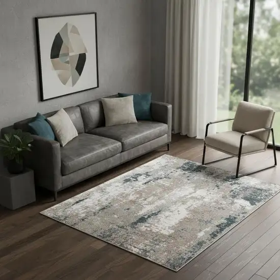 Blue And Ivory Abstract Area Rug Photo 1