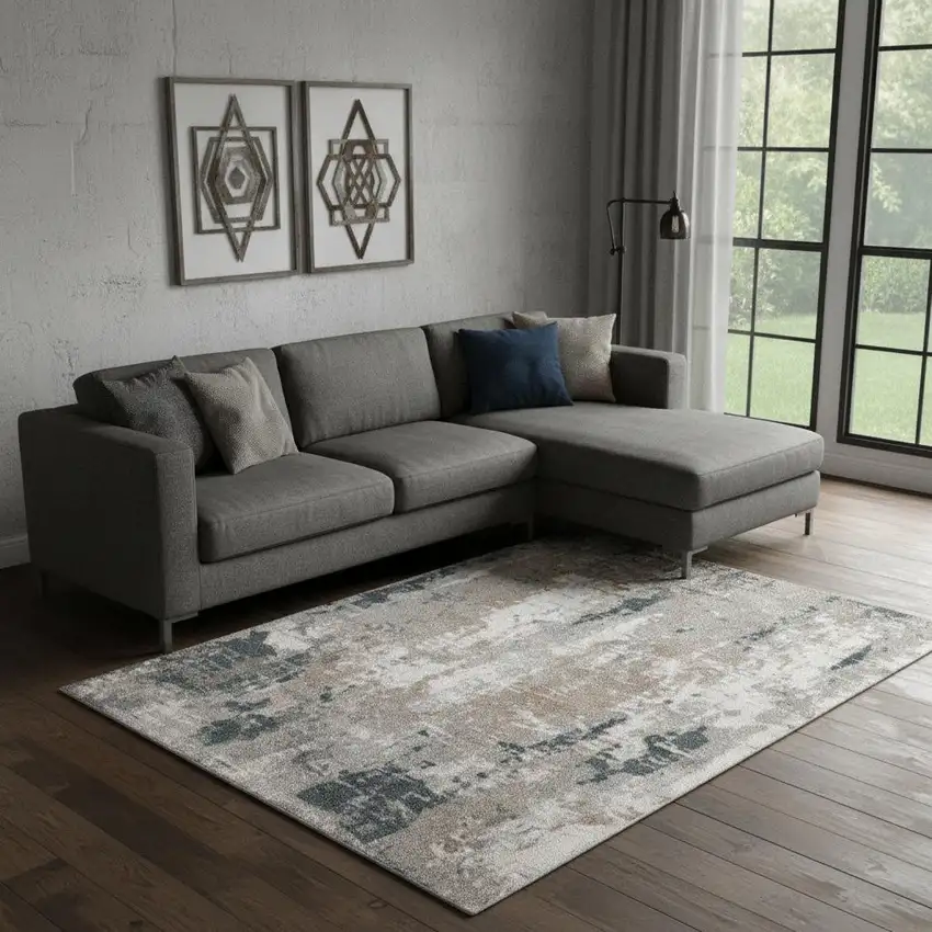 Blue And Ivory Abstract Area Rug Photo 1