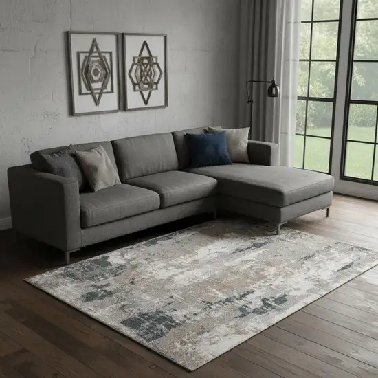 Blue And Ivory Abstract Area Rug Photo 1
