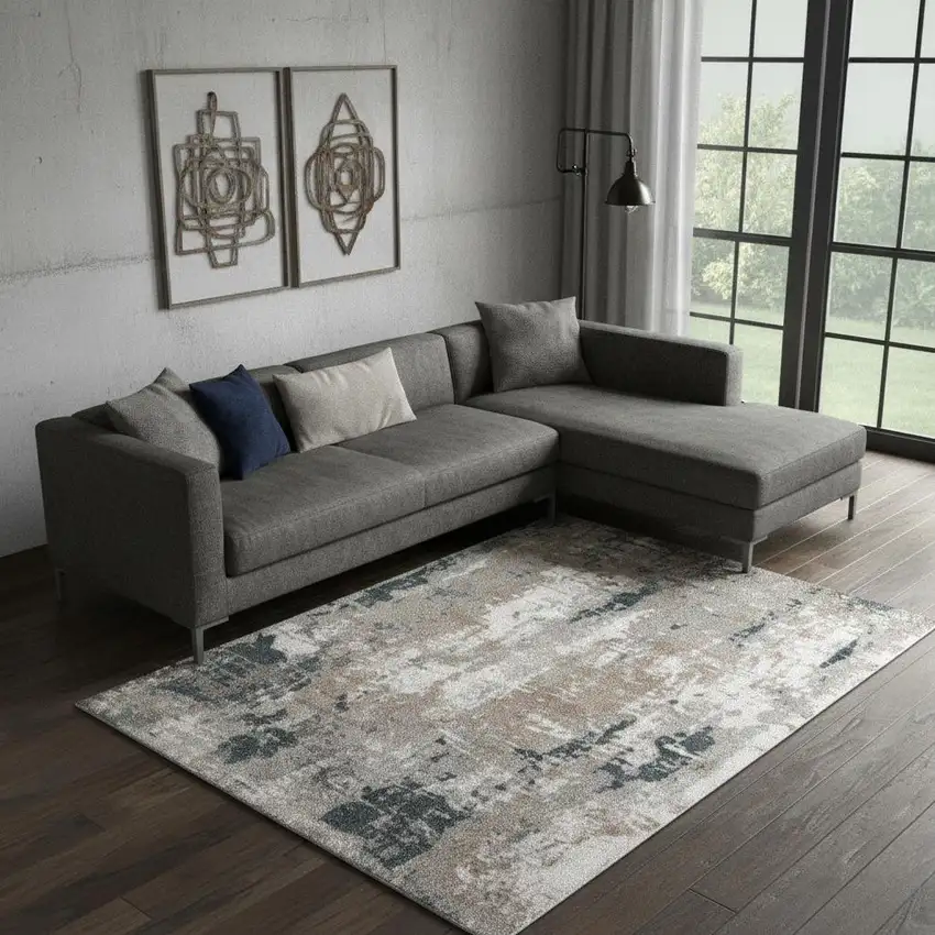 Blue And Ivory Abstract Area Rug Photo 1