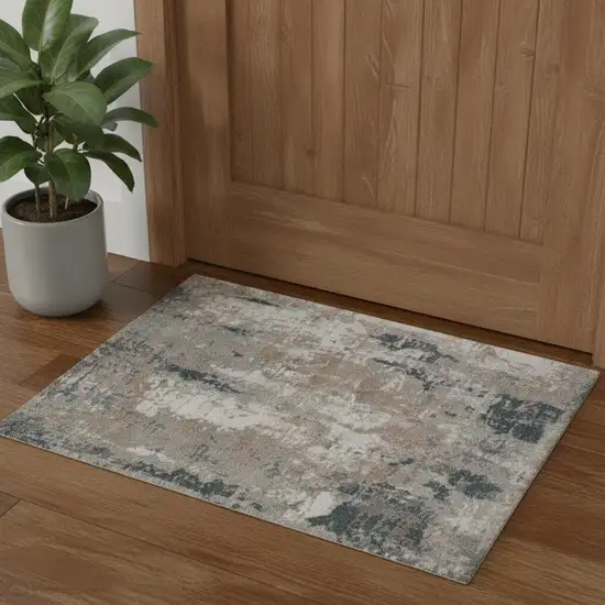 Blue And Ivory Abstract Area Rug Photo 1
