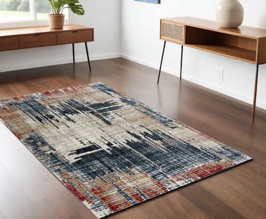 Blue And Ivory Abstract Area Rug Photo 1