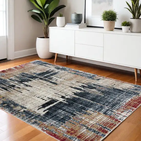 Blue And Ivory Abstract Area Rug Photo 2