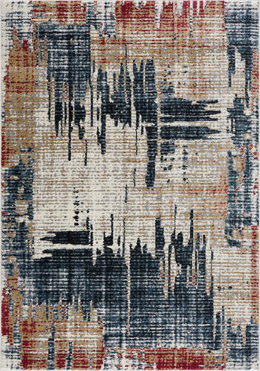 Blue And Ivory Abstract Area Rug Photo 7