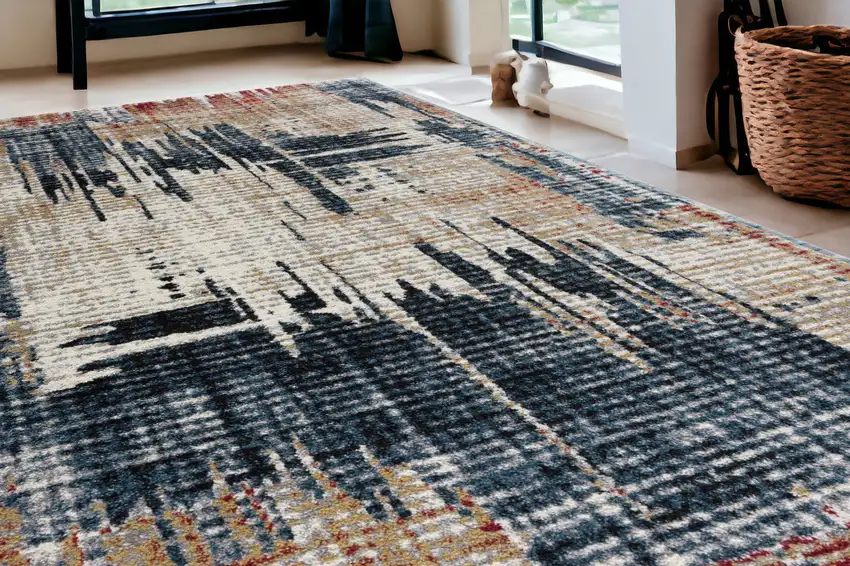 Blue And Ivory Abstract Area Rug Photo 1