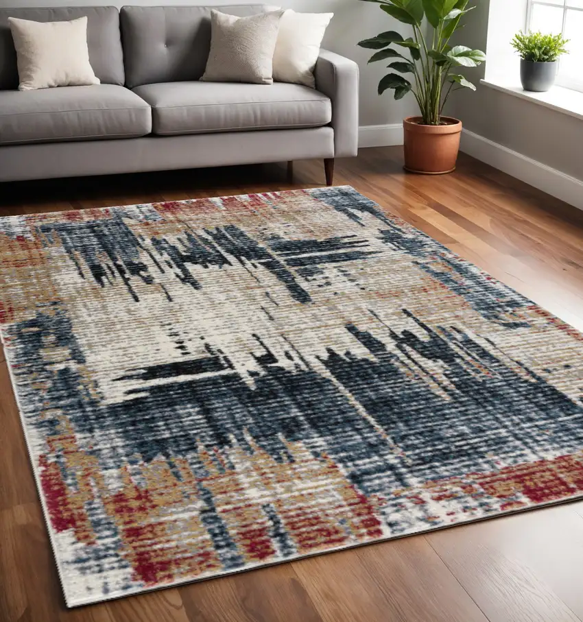 Blue And Ivory Abstract Area Rug Photo 2