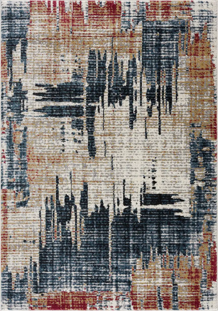 Blue And Ivory Abstract Area Rug Photo 4