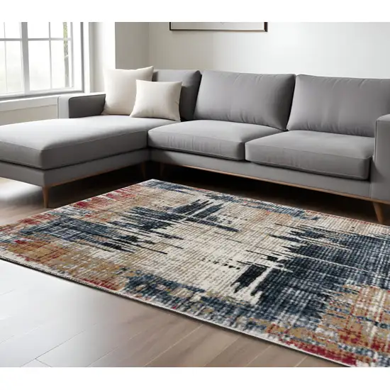 Blue And Ivory Abstract Area Rug Photo 2
