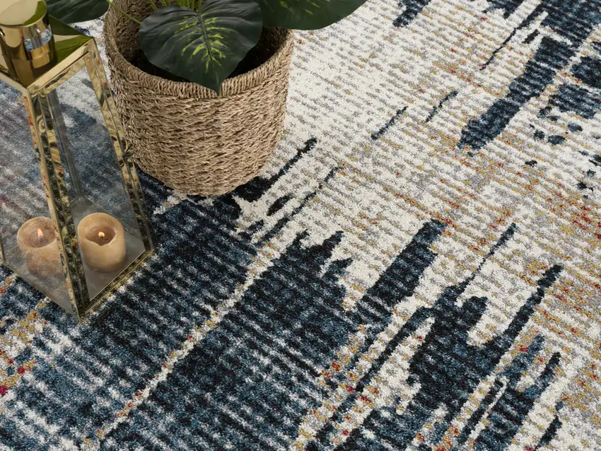 Blue And Ivory Abstract Area Rug Photo 4