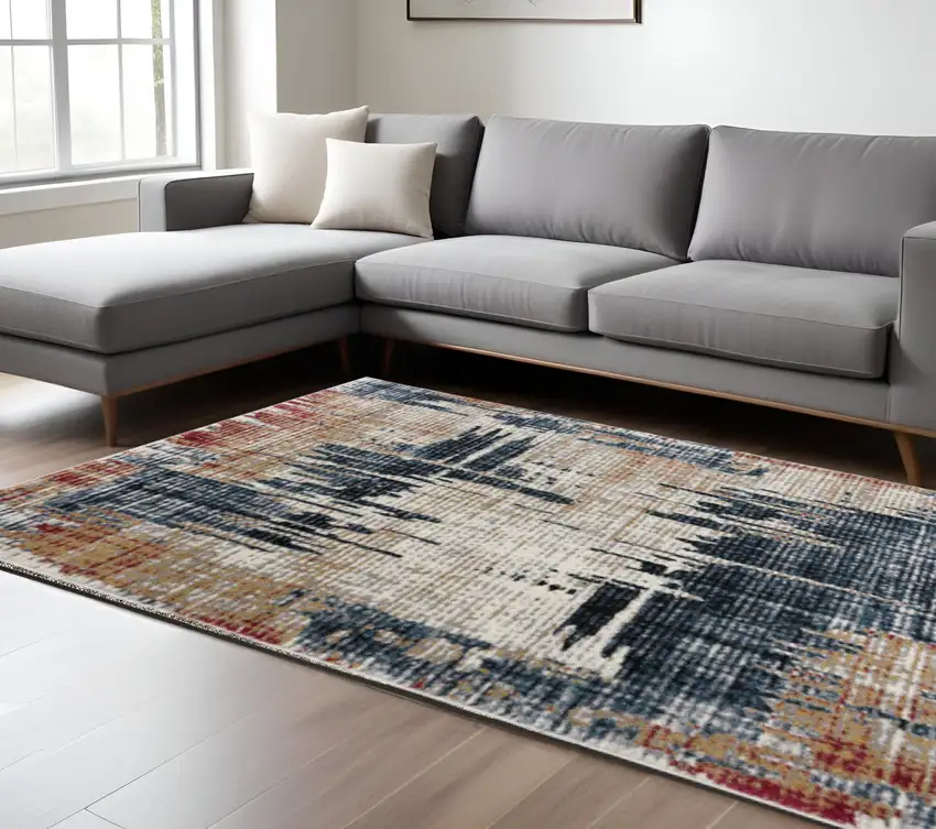 Blue And Ivory Abstract Area Rug Photo 2