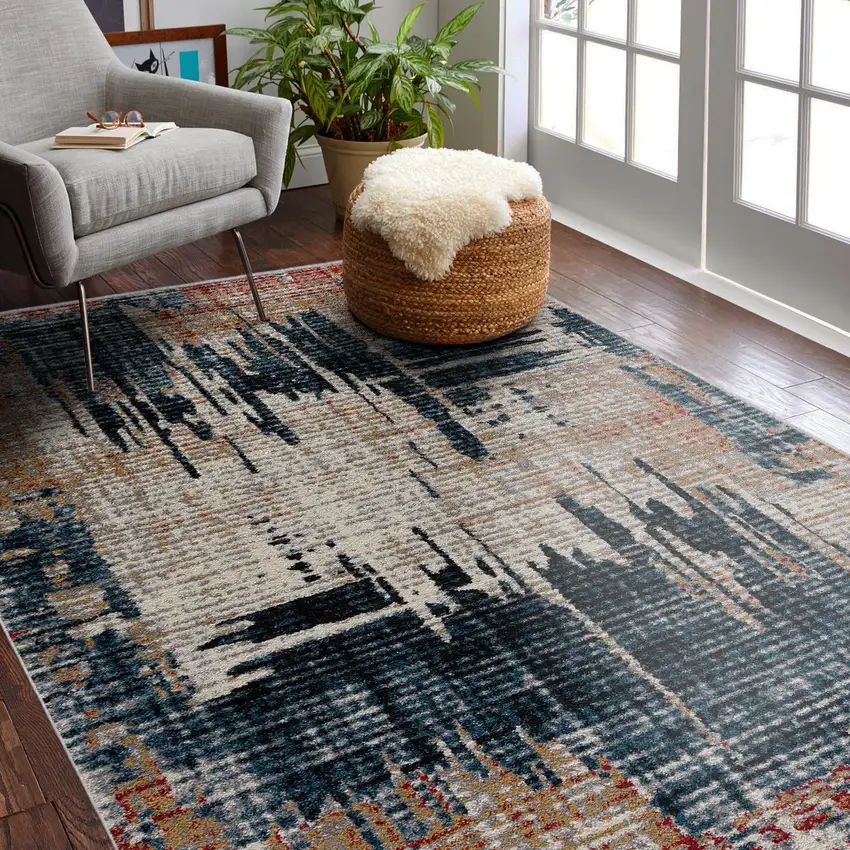 Blue And Ivory Abstract Area Rug Photo 3