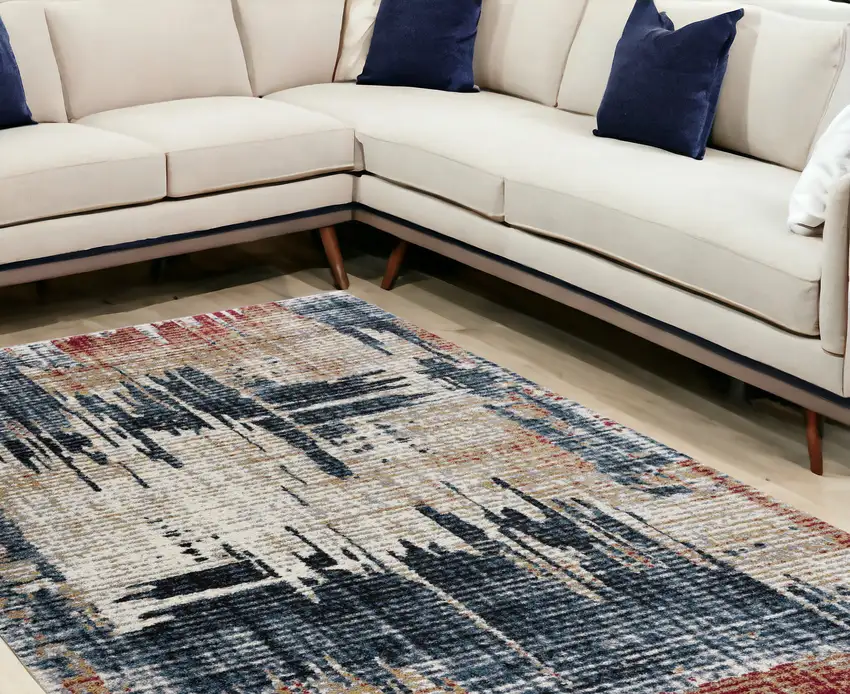 Blue And Ivory Abstract Area Rug Photo 1