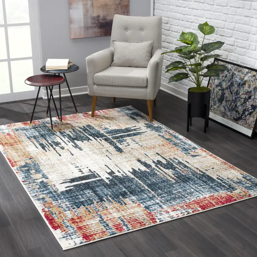 Blue And Ivory Abstract Area Rug Photo 9