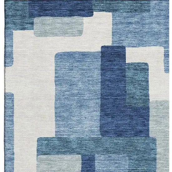 Blue And Ivory Abstract Geometric Washable Area Rug With UV Protection Photo 3