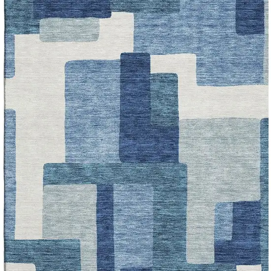 Blue And Ivory Abstract Geometric Washable Area Rug With UV Protection Photo 4