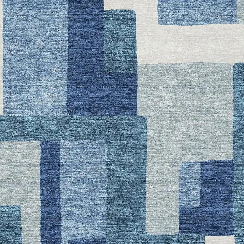 Blue And Ivory Abstract Geometric Washable Area Rug With UV Protection Photo 3