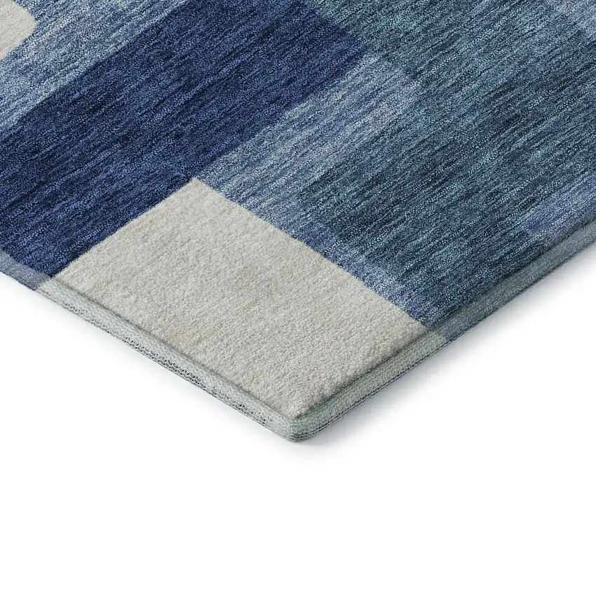 Blue And Ivory Abstract Geometric Washable Area Rug With UV Protection Photo 7