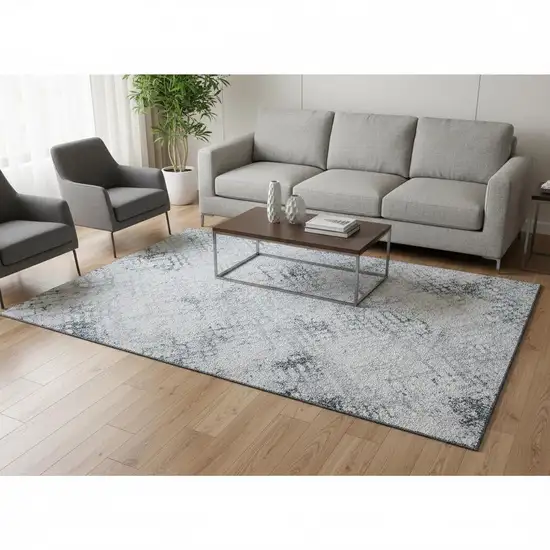 Blue And Ivory Abstract Geometric Washable Area Rug With UV Protection Photo 2