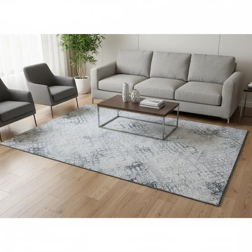 Blue And Ivory Abstract Geometric Washable Area Rug With UV Protection Photo 2