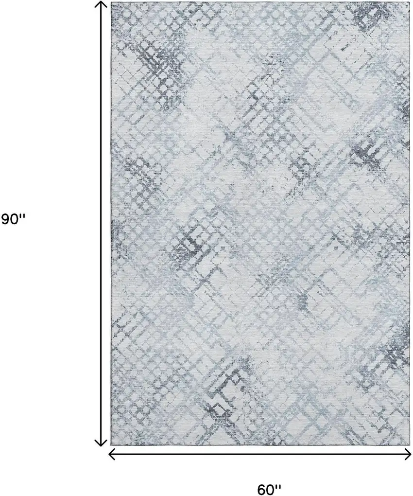 Blue And Ivory Abstract Geometric Washable Area Rug With UV Protection Photo 3