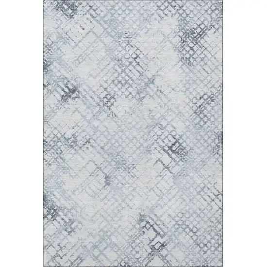 Blue And Ivory Abstract Geometric Washable Area Rug With UV Protection Photo 4