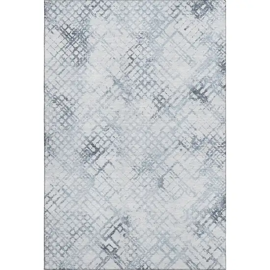 Blue And Ivory Abstract Geometric Washable Area Rug With UV Protection Photo 1