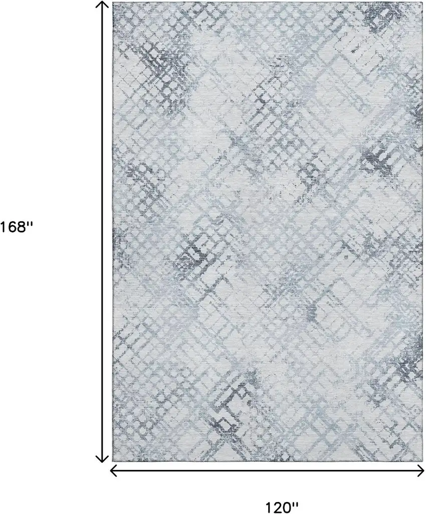Blue And Ivory Abstract Geometric Washable Area Rug With UV Protection Photo 3