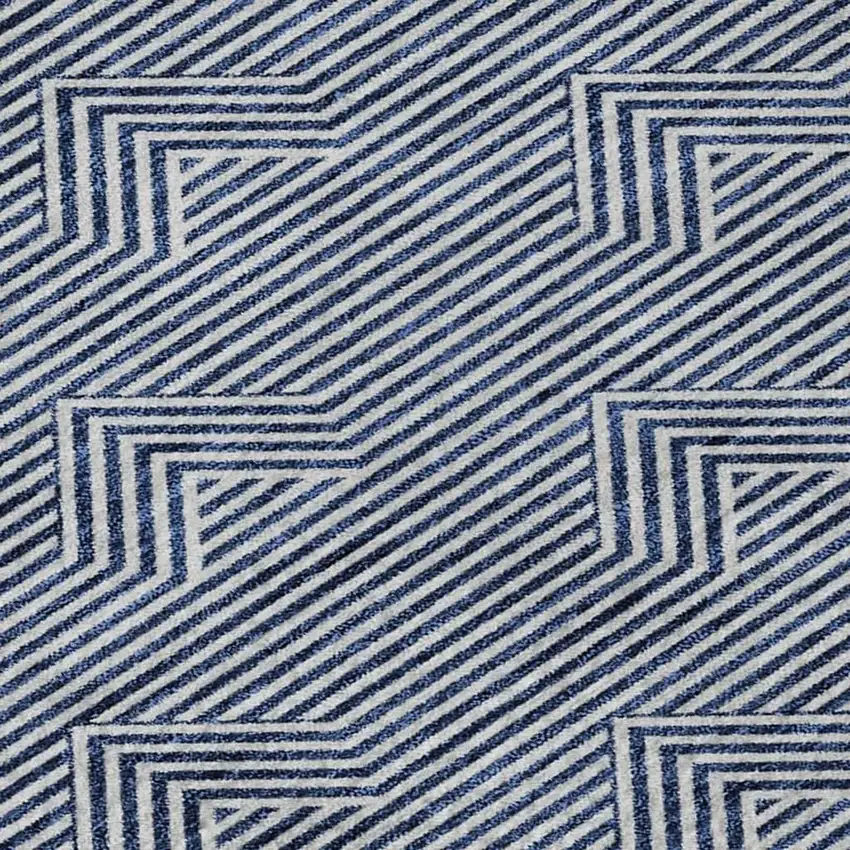 Blue And Ivory Abstract Geometric Washable Area Rug With UV Protection Photo 3