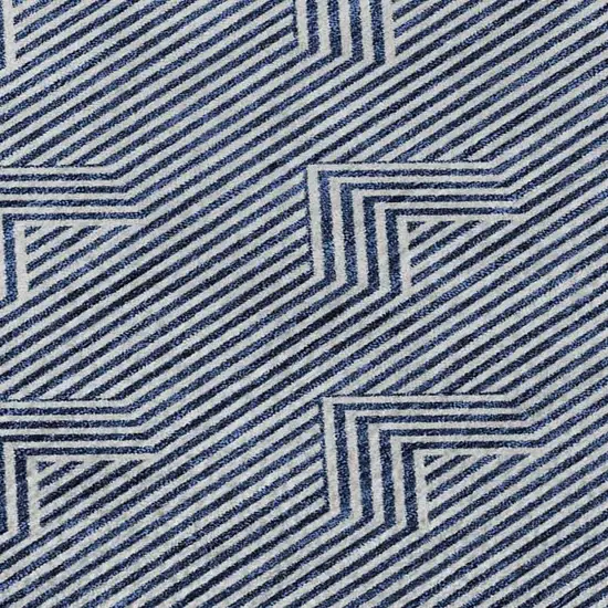 Blue And Ivory Abstract Geometric Washable Area Rug With UV Protection Photo 3