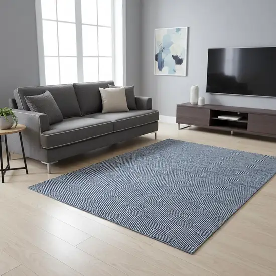 Blue And Ivory Abstract Geometric Washable Area Rug With UV Protection Photo 2