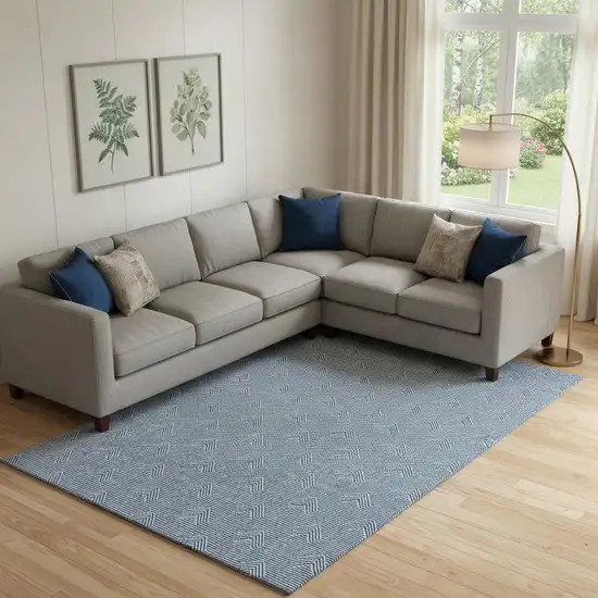 Blue And Ivory Abstract Geometric Washable Area Rug With UV Protection Photo 1