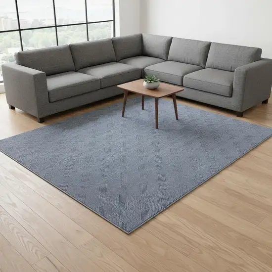 Blue And Ivory Abstract Geometric Washable Area Rug With UV Protection Photo 2