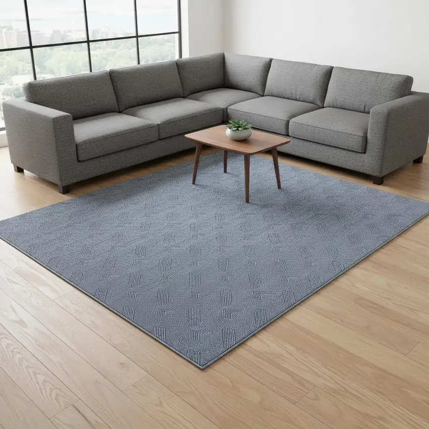 Blue And Ivory Abstract Geometric Washable Area Rug With UV Protection Photo 2