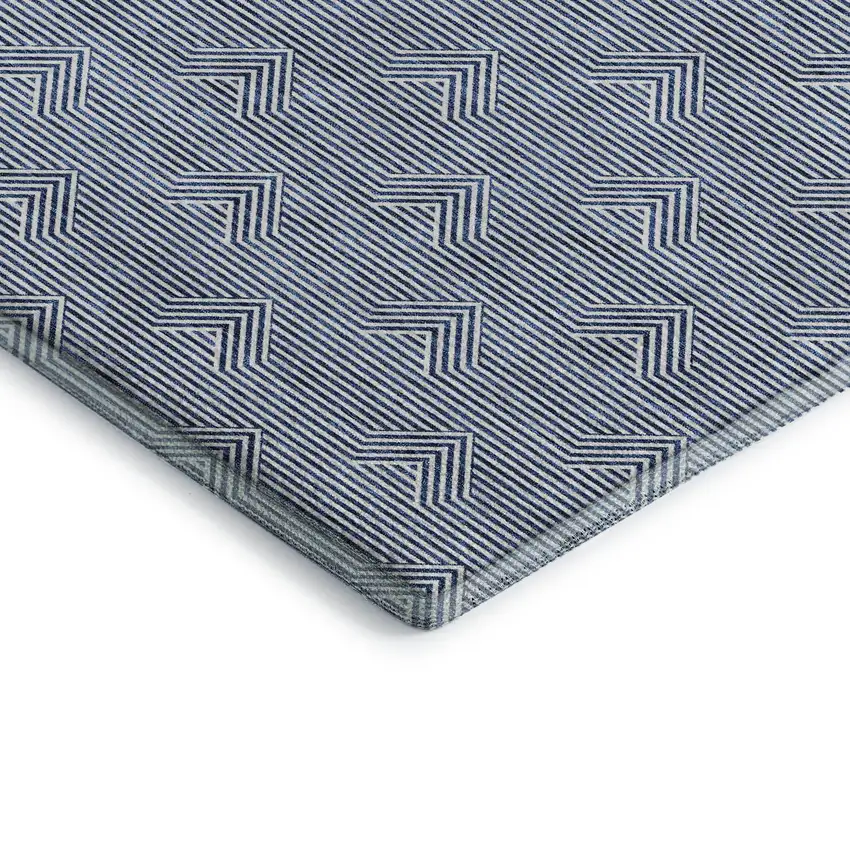 Blue And Ivory Abstract Geometric Washable Area Rug With UV Protection Photo 4