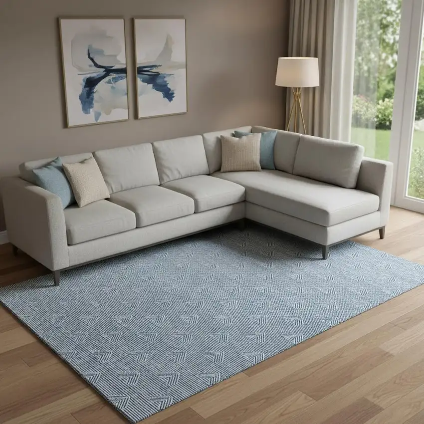 Blue And Ivory Abstract Geometric Washable Area Rug With UV Protection Photo 1