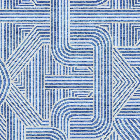 Blue And Ivory Abstract Geometric Washable Area Rug With UV Protection Photo 3